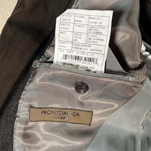 Pronto Moda Men's Blazer 42L Brown Plaid Jacket Wool Cashmere Layered Sport Coat - Picture 11 of 11